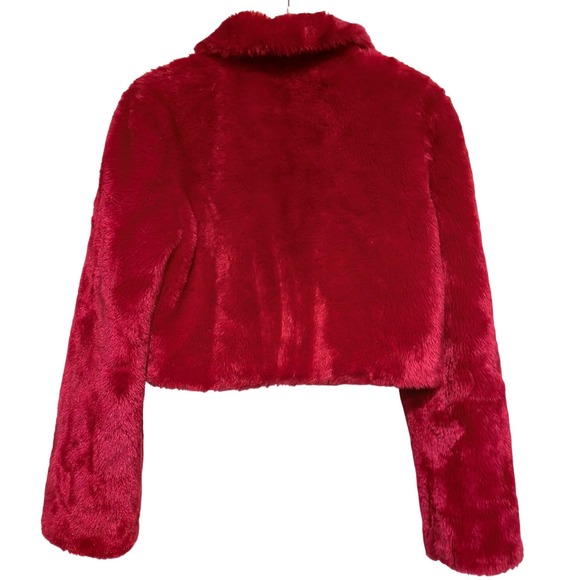 Sugar Thrillz Dolls Kill Red Faux Fur Cropped Jacket Heart Zipper AST20069 Small - Picture 3 of 10